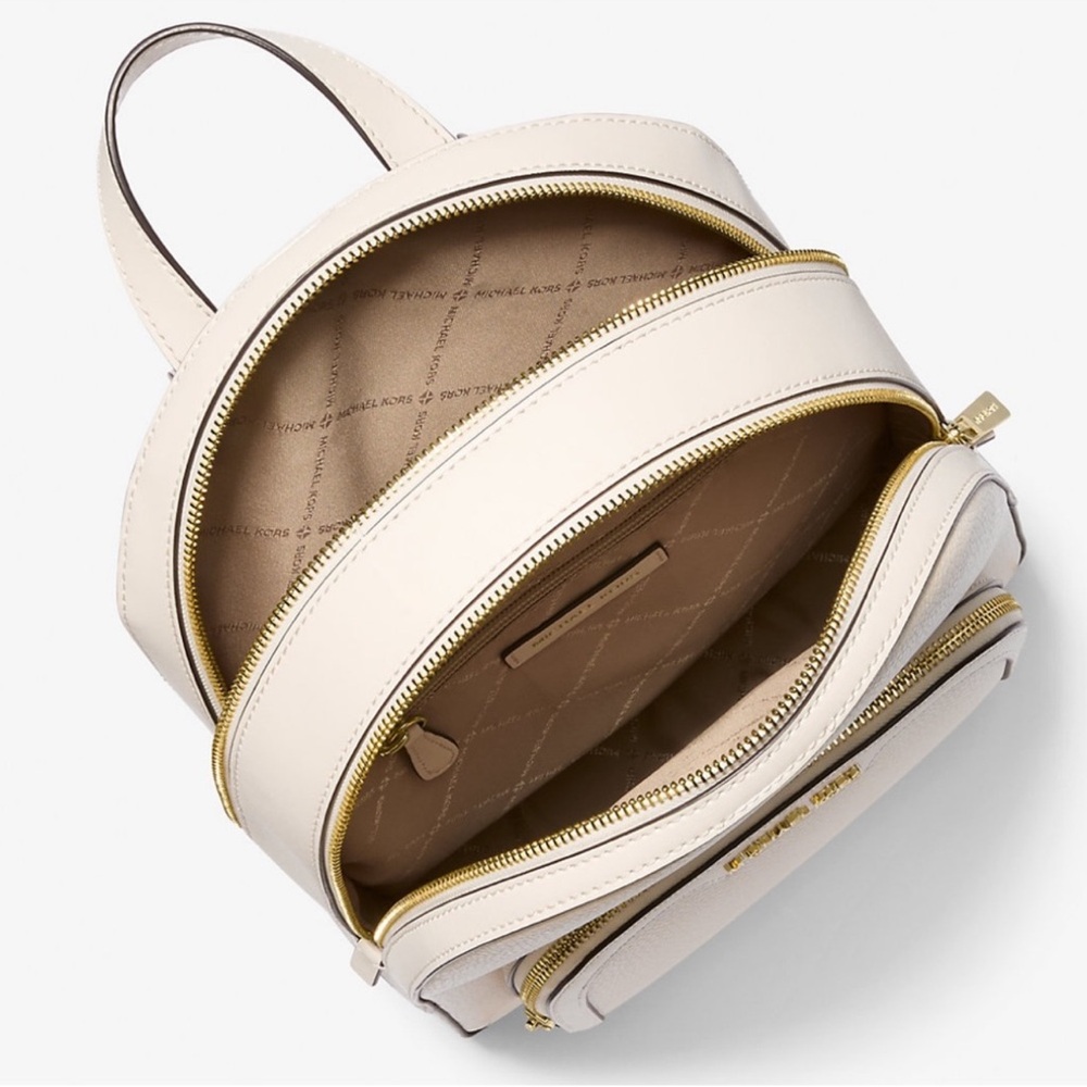 Michael Kors Jaycee Medium Pebbled Leather Backpack Light Cream Multi - Picture 8 of 9